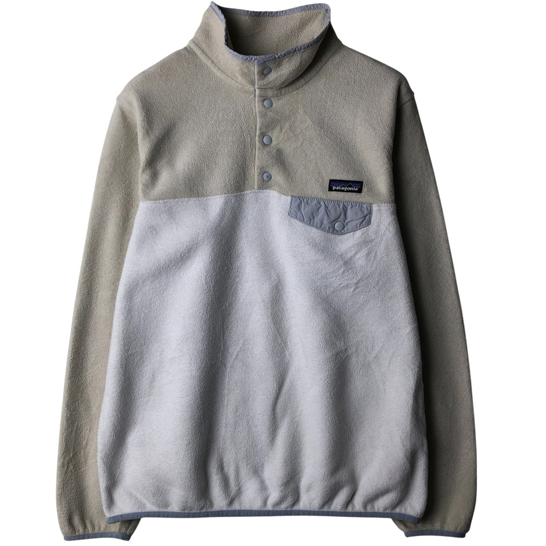 Patagonia Lightweight Synchilla Snap-T Half-Snap Two-Tone Fleece Pullover, Women's Size L polyester unbleached Vintage Second Hand