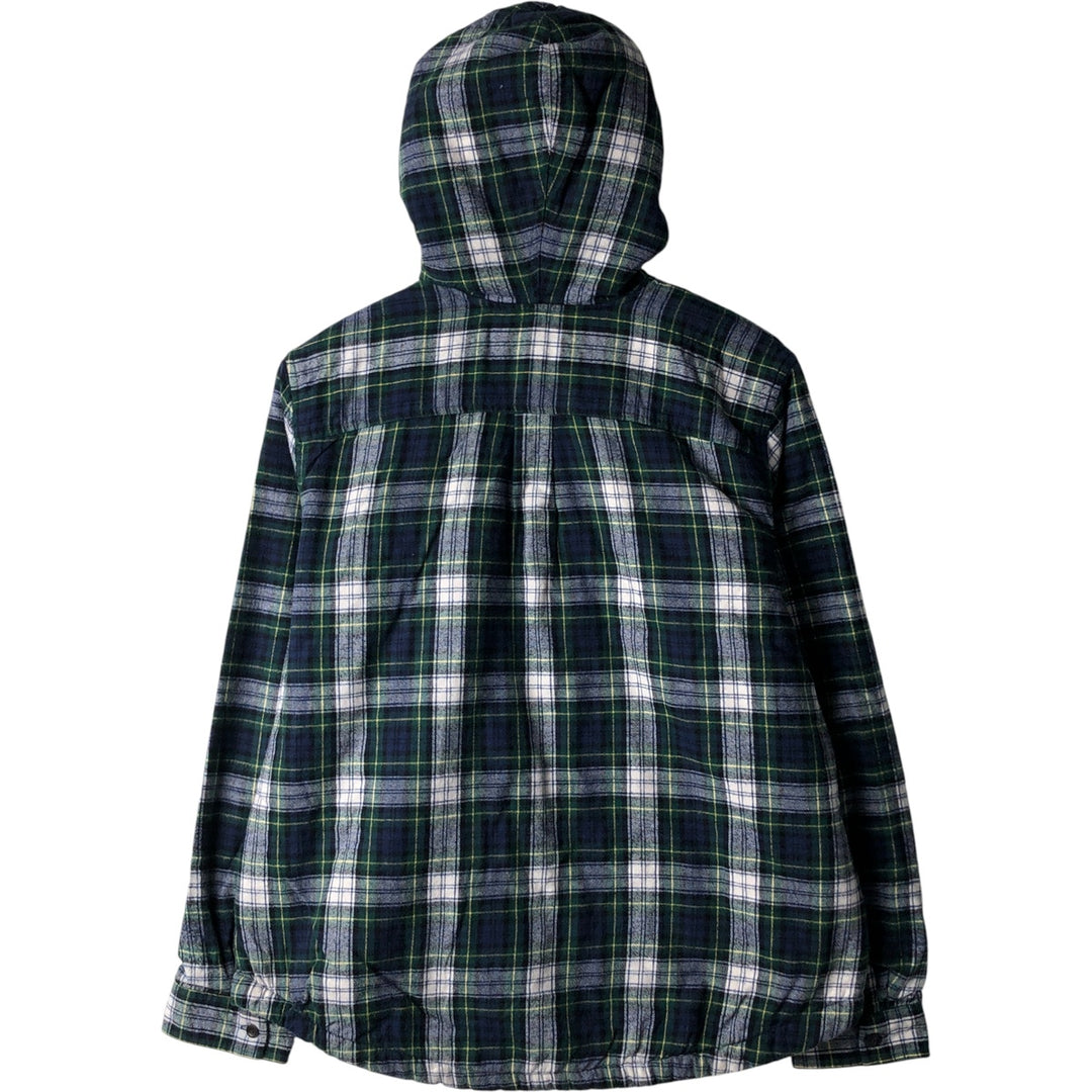 LLBean Relaxed Fit Tartan Check Cotton Parka, Women's Size L cotton navy blue type Vintage Second Hand