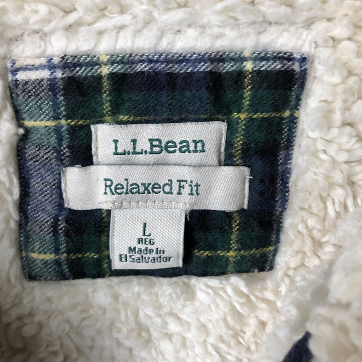 LLBean Relaxed Fit Tartan Check Cotton Parka, Women's Size L cotton navy blue type Vintage Second Hand