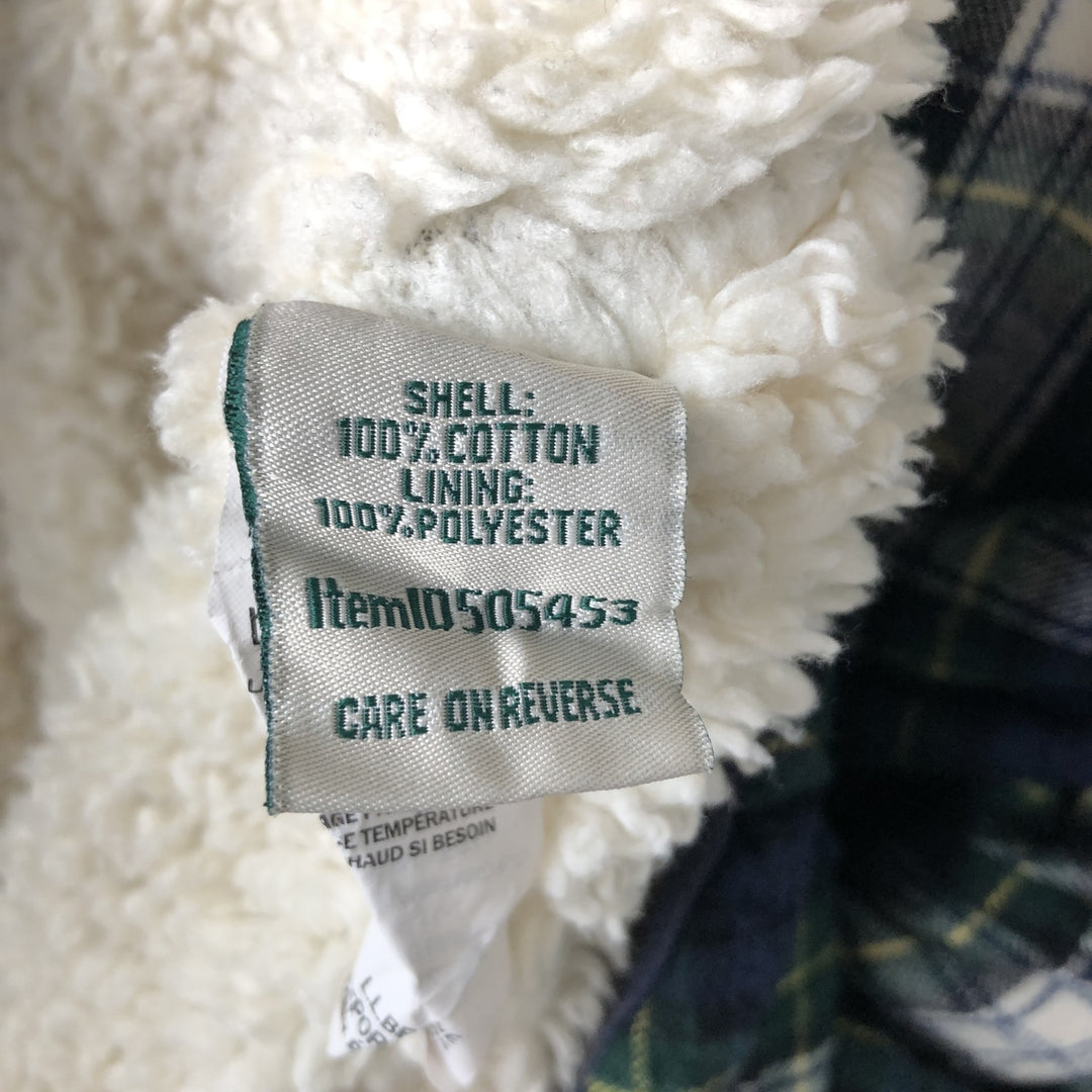 LLBean Relaxed Fit Tartan Check Cotton Parka, Women's Size L cotton navy blue type Vintage Second Hand