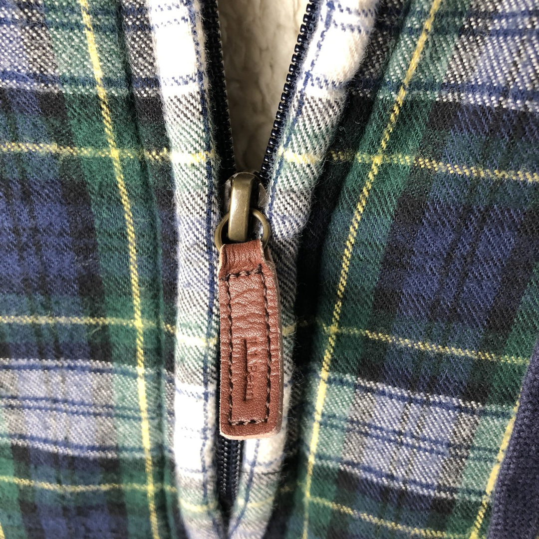 LLBean Relaxed Fit Tartan Check Cotton Parka, Women's Size L cotton navy blue type Vintage Second Hand
