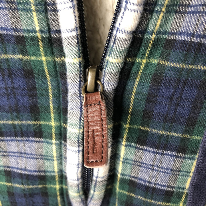 LLBean Relaxed Fit Tartan Check Cotton Parka, Women's Size L cotton navy blue type Vintage Second Hand