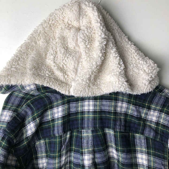 LLBean Relaxed Fit Tartan Check Cotton Parka, Women's Size L cotton navy blue type Vintage Second Hand