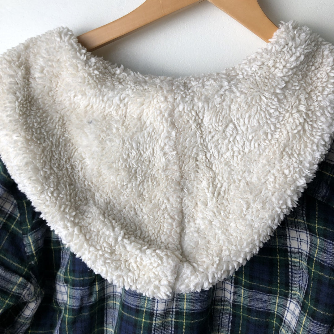 LLBean Relaxed Fit Tartan Check Cotton Parka, Women's Size L cotton navy blue type Vintage Second Hand