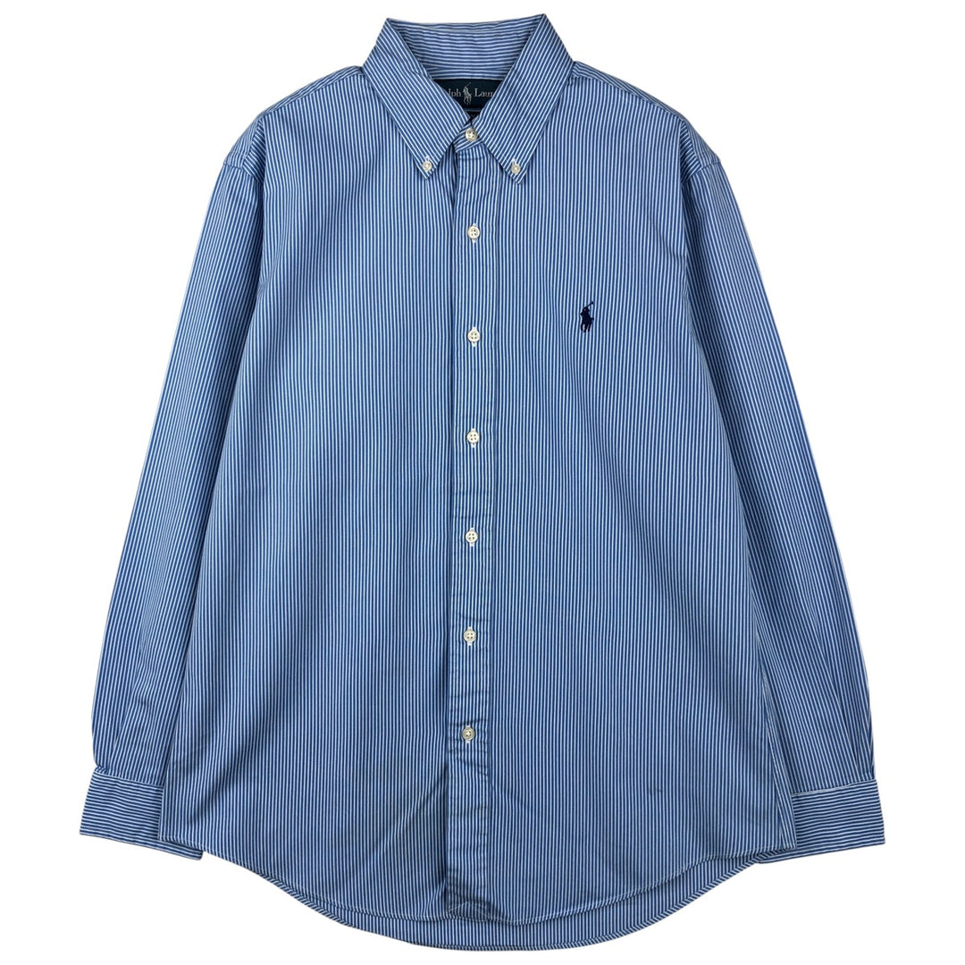Ralph Lauren Custom Fit Striped Pattern Long Sleeve Button-Down Shirt, Men's Size Medium cotton blue type Vintage Second Hand