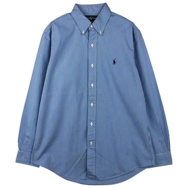 Ralph Lauren Custom Fit Striped Pattern Long Sleeve Button-Down Shirt, Men's Size Medium cotton blue type Vintage Second Hand