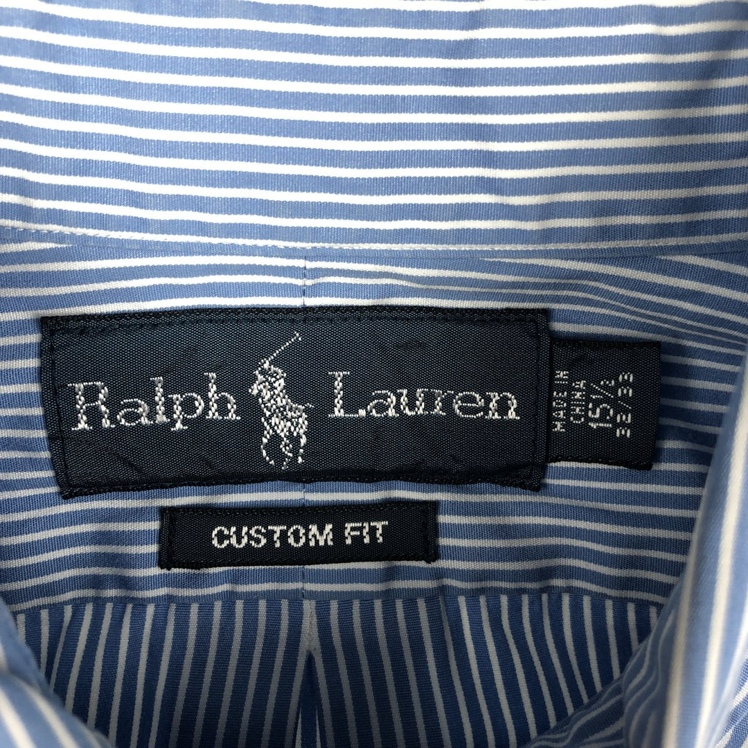Ralph Lauren Custom Fit Striped Pattern Long Sleeve Button-Down Shirt, Men's Size Medium cotton blue type Vintage Second Hand