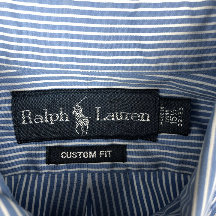 Ralph Lauren Custom Fit Striped Pattern Long Sleeve Button-Down Shirt, Men's Size Medium cotton blue type Vintage Second Hand
