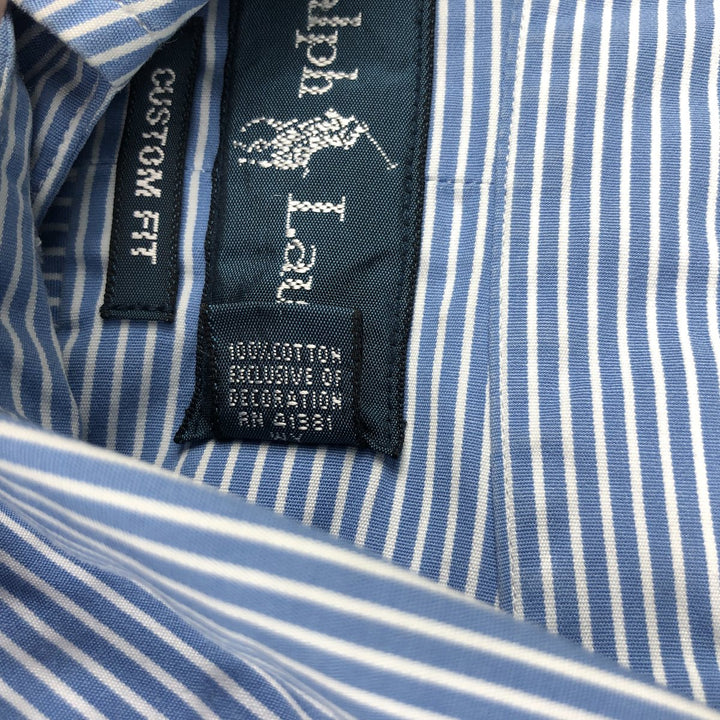 Ralph Lauren Custom Fit Striped Pattern Long Sleeve Button-Down Shirt, Men's Size Medium cotton blue type Vintage Second Hand