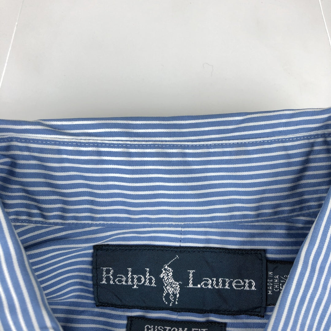 Ralph Lauren Custom Fit Striped Pattern Long Sleeve Button-Down Shirt, Men's Size Medium cotton blue type Vintage Second Hand