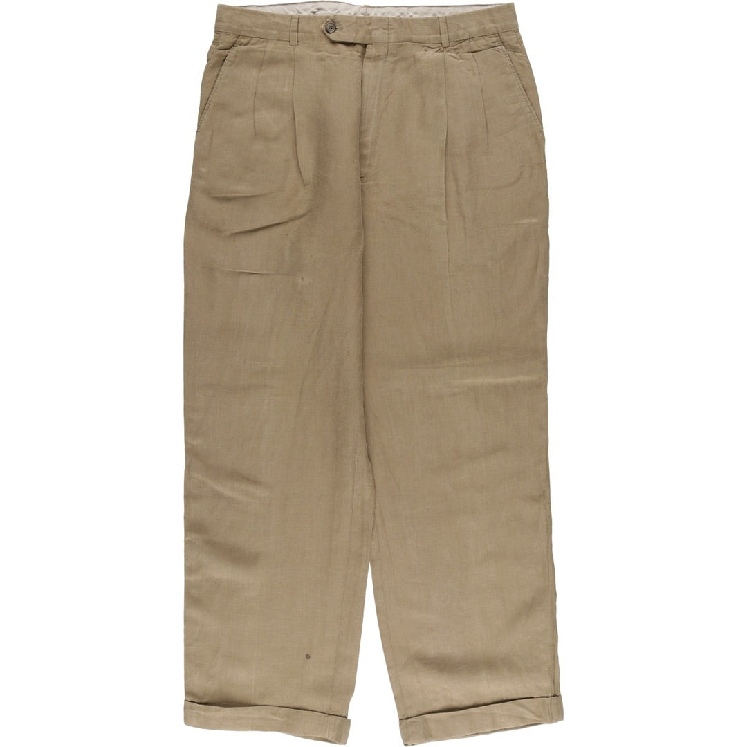 Brooks Brothers Two-pleat Wide Leg Slacks, Made in Canada, Men's Size W34 Rayon Beige type Vintage Second Hand