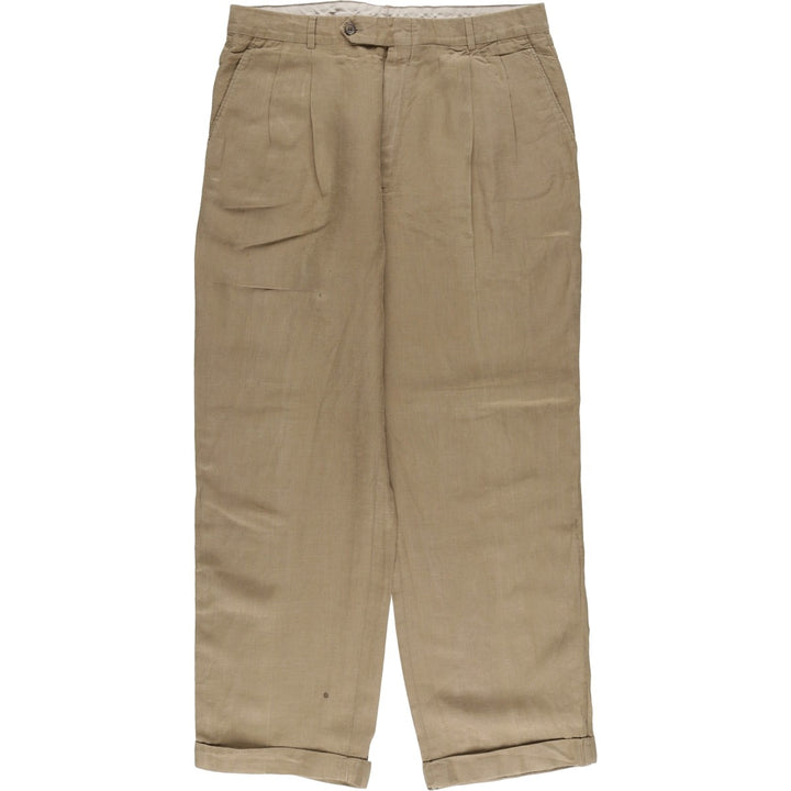 Brooks Brothers Two-pleat Wide Leg Slacks, Made in Canada, Men's Size W34 Rayon Beige type Vintage Second Hand