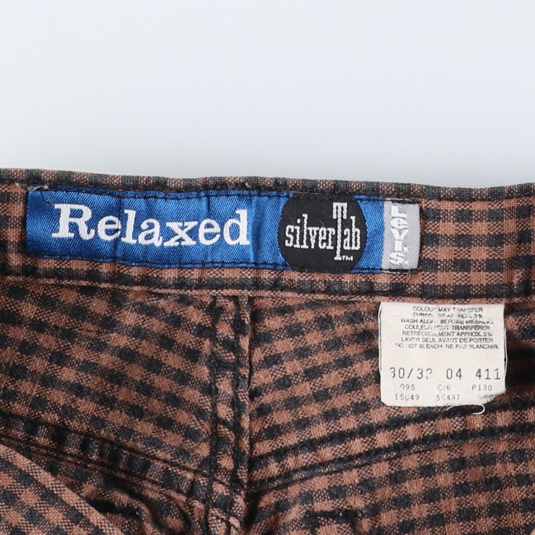 Vintage Levi's Silver Tab Relaxed Fit Check Pattern Cotton Slacks, Made in Canada, Men's Size W29 cotton brown type Vintage Second Hand