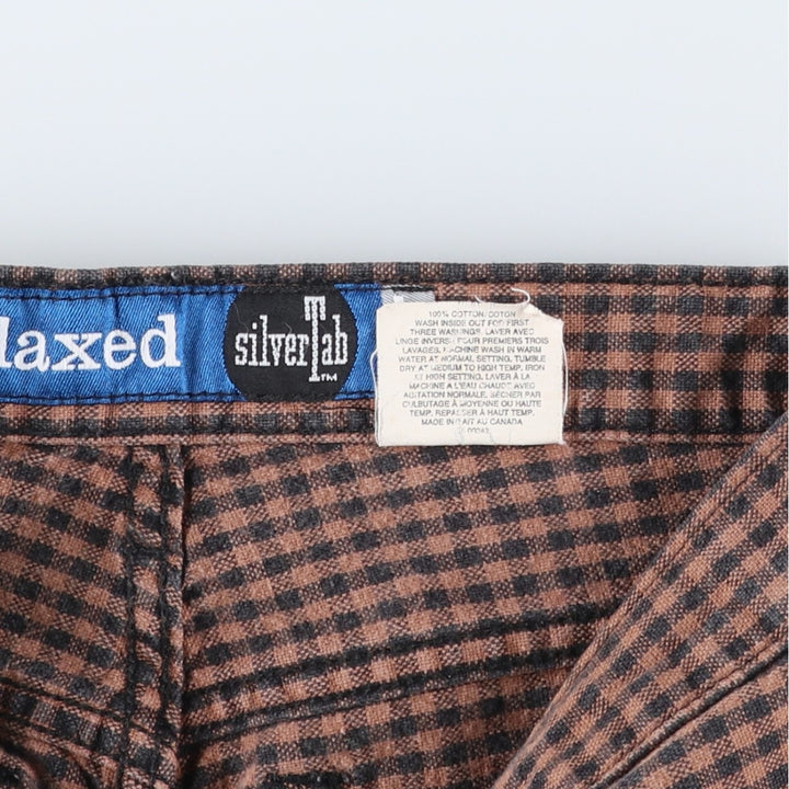 Vintage Levi's Silver Tab Relaxed Fit Check Pattern Cotton Slacks, Made in Canada, Men's Size W29 cotton brown type Vintage Second Hand