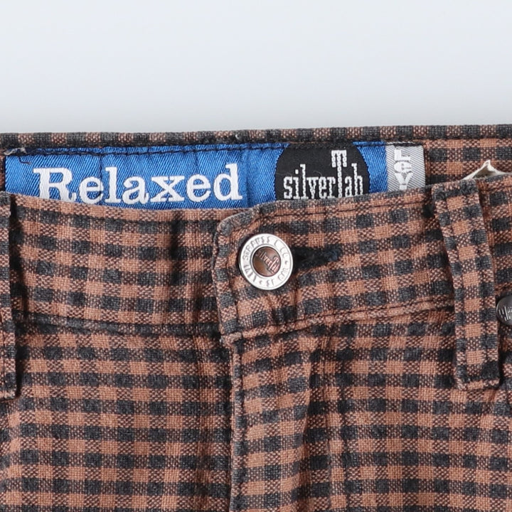 Vintage Levi's Silver Tab Relaxed Fit Check Pattern Cotton Slacks, Made in Canada, Men's Size W29 cotton brown type Vintage Second Hand