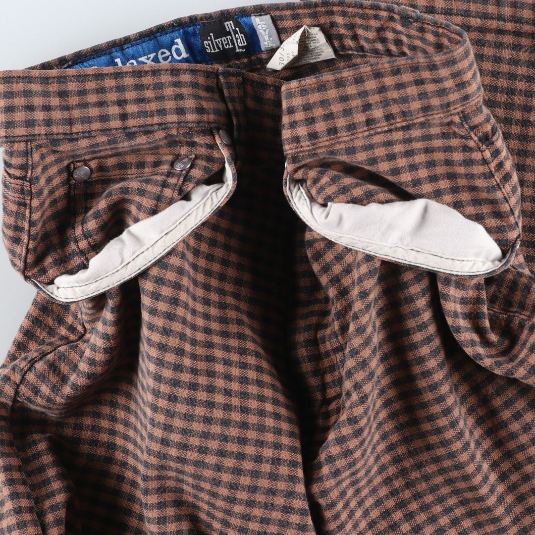 Vintage Levi's Silver Tab Relaxed Fit Check Pattern Cotton Slacks, Made in Canada, Men's Size W29 cotton brown type Vintage Second Hand
