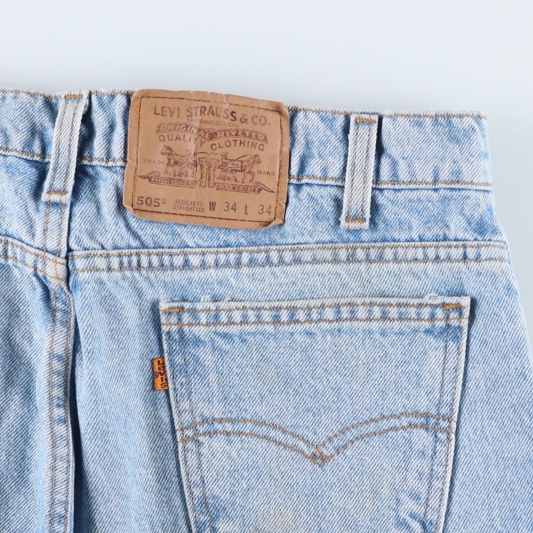90'S Levi's 505 Regular Fit Straight Leg Tapered Denim Pants with Orange Tabs, Made in USA, Men's, Size W33, Vintage cotton blue type Vintage Second Hand
