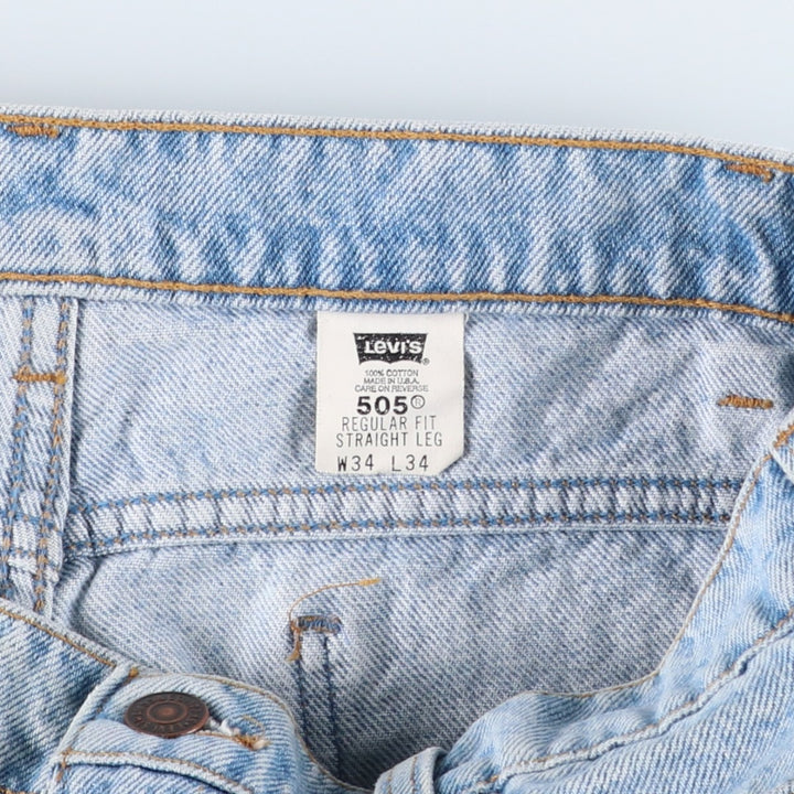 90'S Levi's 505 Regular Fit Straight Leg Tapered Denim Pants with Orange Tabs, Made in USA, Men's, Size W33, Vintage cotton blue type Vintage Second Hand