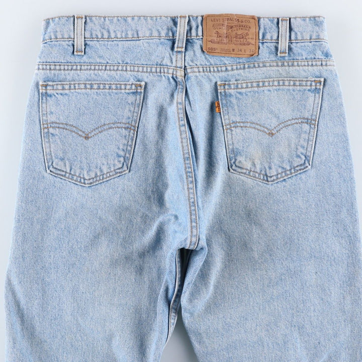 90'S Levi's 505 Regular Fit Straight Leg Tapered Denim Pants with Orange Tabs, Made in USA, Men's, Size W33, Vintage cotton blue type Vintage Second Hand