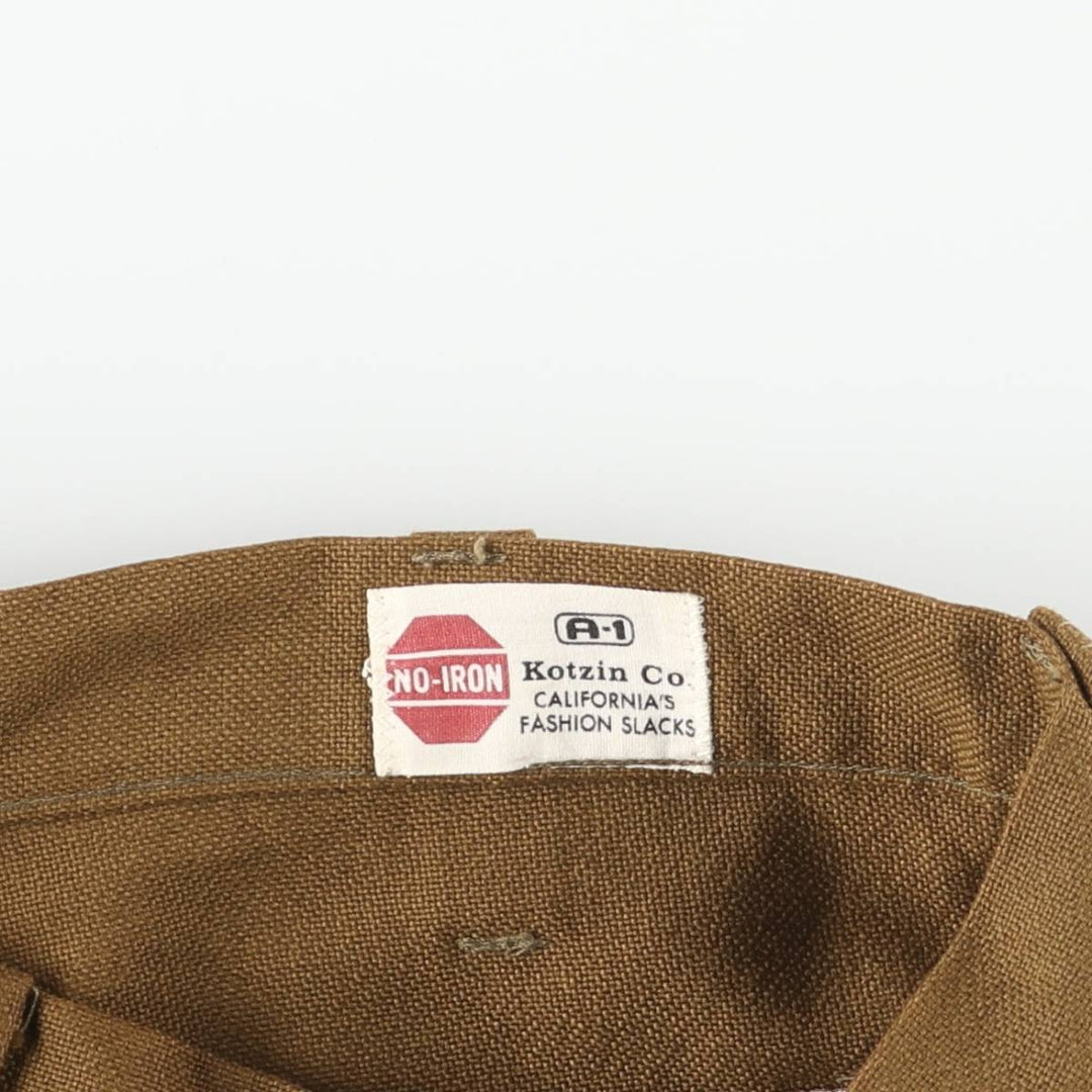 60s-70'S A-1 Kotzin Men's Slacks, Size W33 unclear brown type Vintage Second Hand