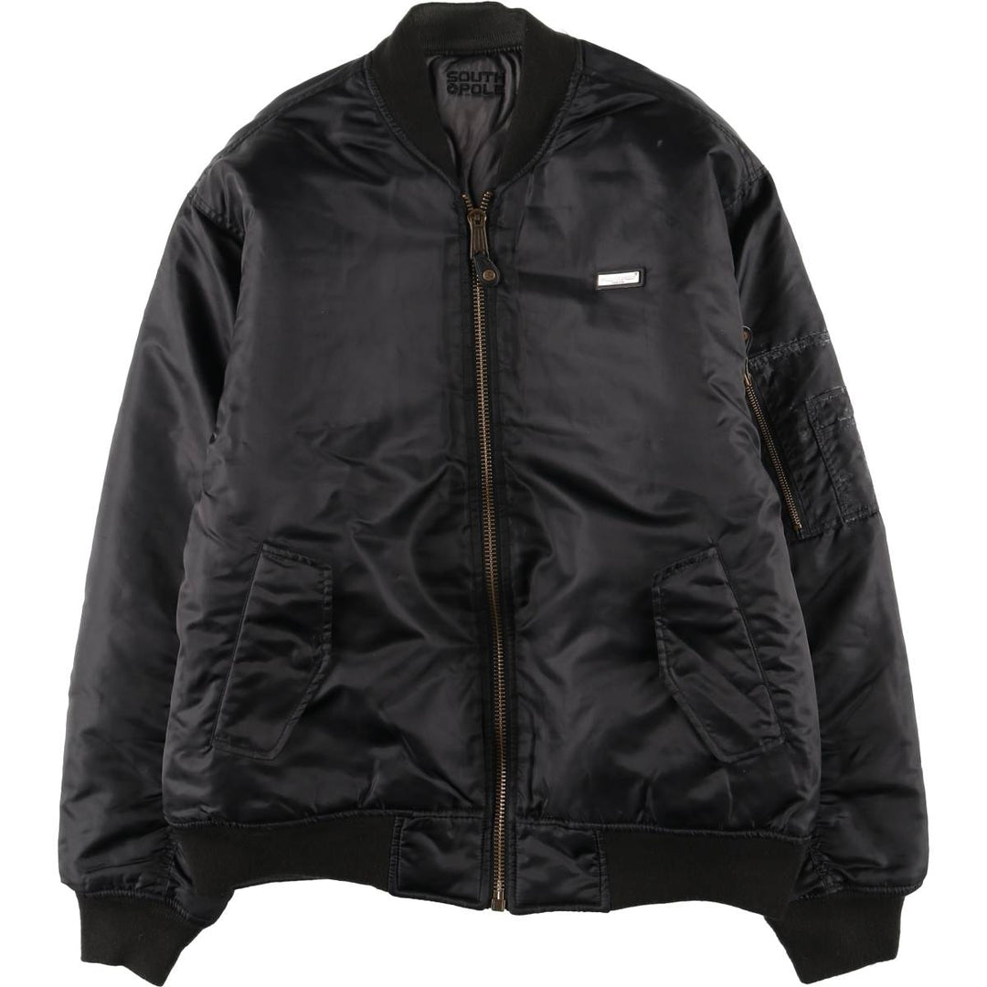 South Pole MA-1 style reversible padded military flight jacket, men's size L polyester black type Vintage Second Hand