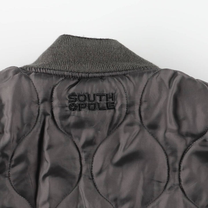 South Pole MA-1 style reversible padded military flight jacket, men's size L polyester black type Vintage Second Hand