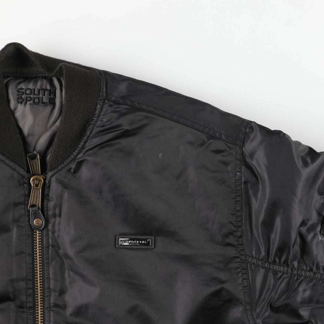 South Pole MA-1 style reversible padded military flight jacket, men's size L polyester black type Vintage Second Hand