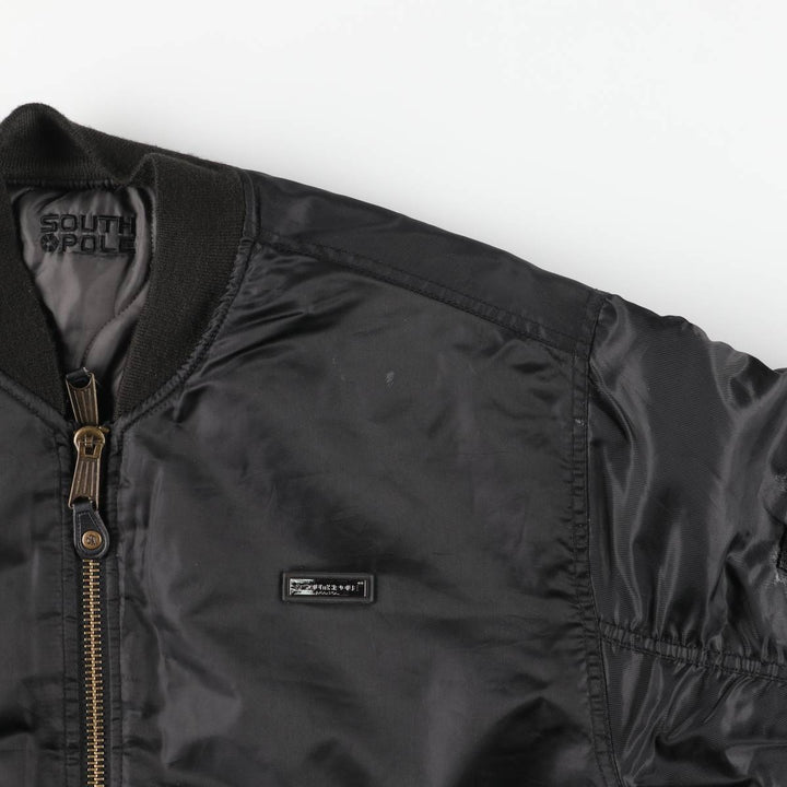 South Pole MA-1 style reversible padded military flight jacket, men's size L polyester black type Vintage Second Hand