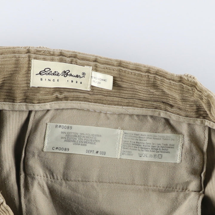 Eddie Bauer Two-pleat Corduroy Pants for Men, Size W36 cotton beige type brown Vintage Second Hand