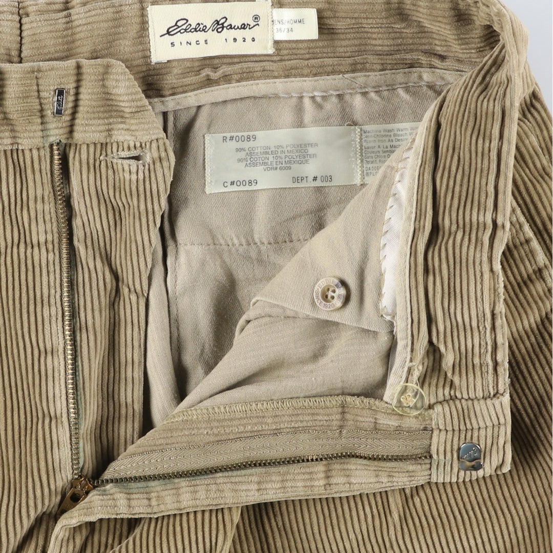 Eddie Bauer Two-pleat Corduroy Pants for Men, Size W36 cotton beige type brown Vintage Second Hand
