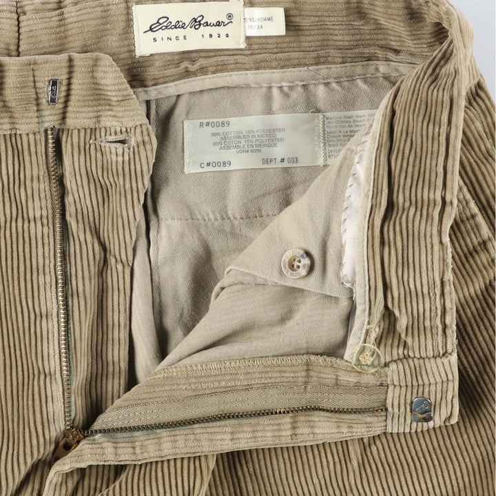 Eddie Bauer Two-pleat Corduroy Pants for Men, Size W36 cotton beige type brown Vintage Second Hand