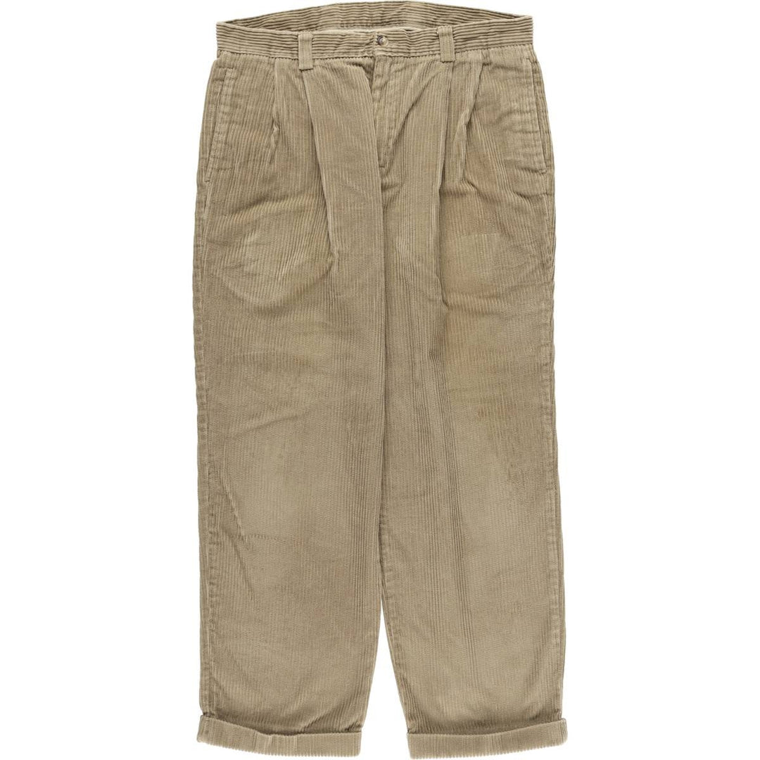 Vintage LLBean men's 80s-90'S corduroy pants with two pleats and wide ribbing, size W35. cotton brown type Vintage Second Hand