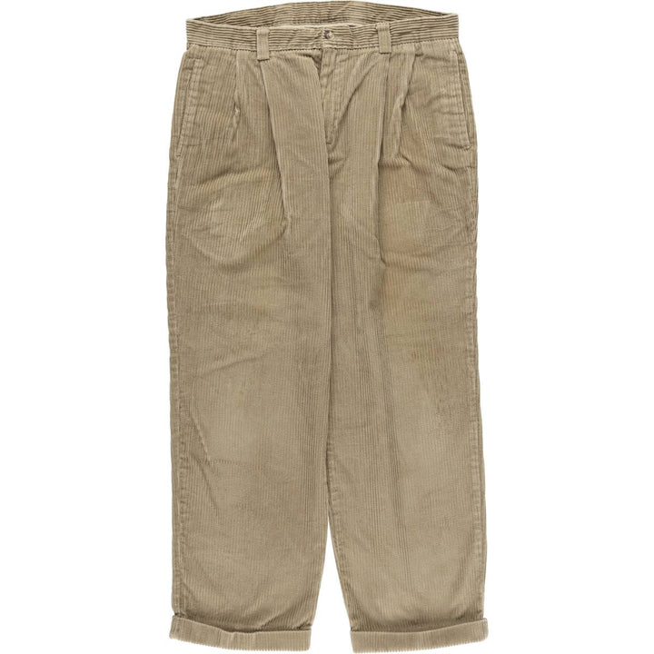 Vintage LLBean men's 80s-90'S corduroy pants with two pleats and wide ribbing, size W35. cotton brown type Vintage Second Hand