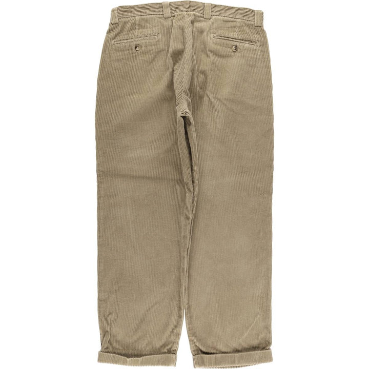 Vintage LLBean men's 80s-90'S corduroy pants with two pleats and wide ribbing, size W35. cotton brown type Vintage Second Hand