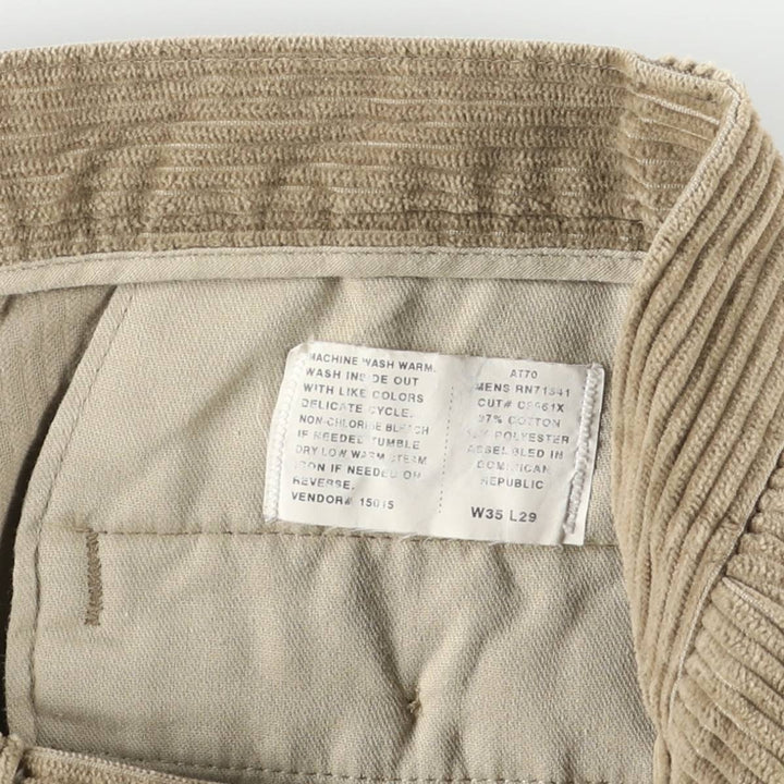 Vintage LLBean men's 80s-90'S corduroy pants with two pleats and wide ribbing, size W35. cotton brown type Vintage Second Hand