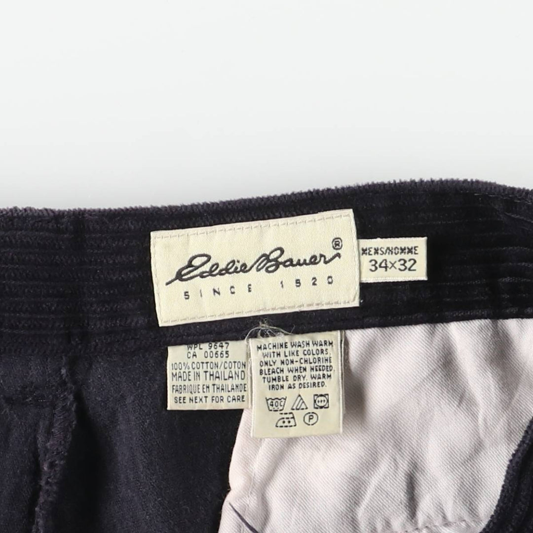 Eddie Bauer Two-Puck Wide-Rib Corduroy Pants, Men's Size 34 cotton black type Vintage Second Hand