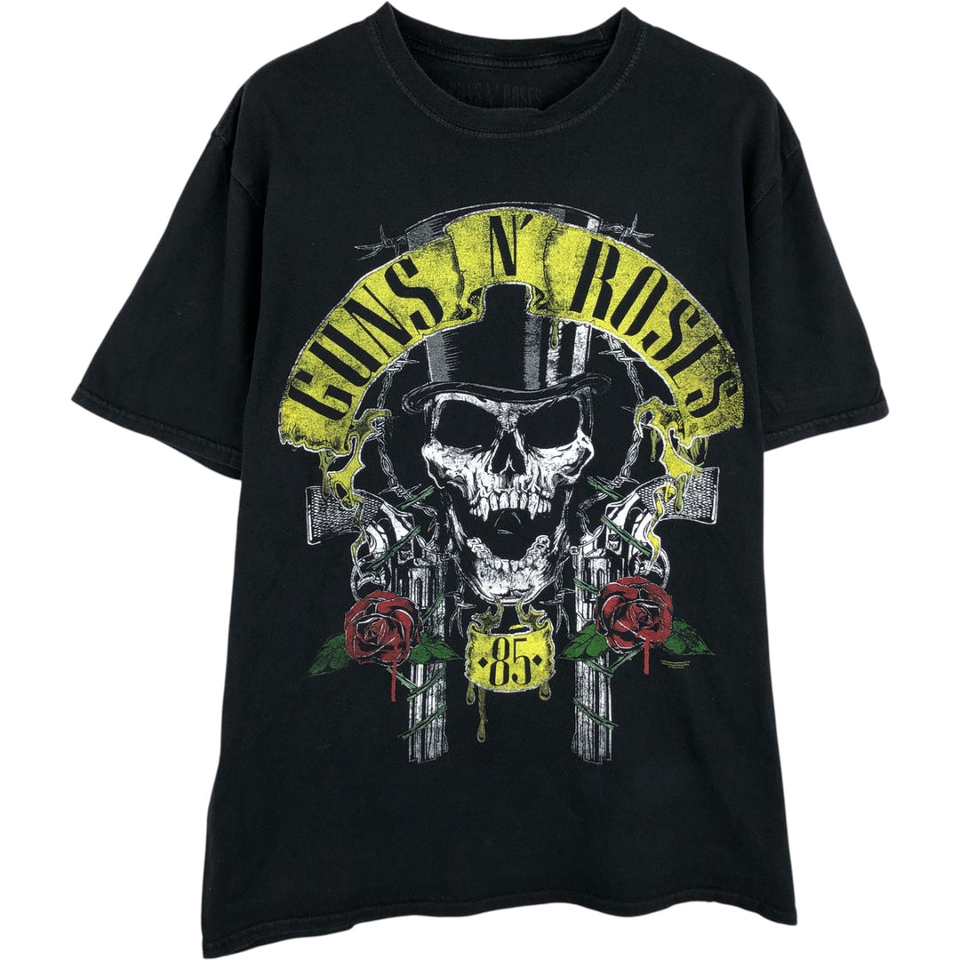 GUNS N' ROSES Skull Pattern Band T-shirt, Band Tee, Men's L size cotton black type Vintage Second Hand