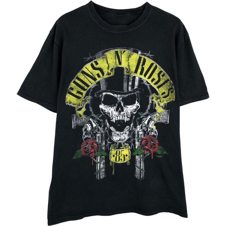 GUNS N' ROSES Skull Pattern Band T-shirt, Band Tee, Men's L size cotton black type Vintage Second Hand