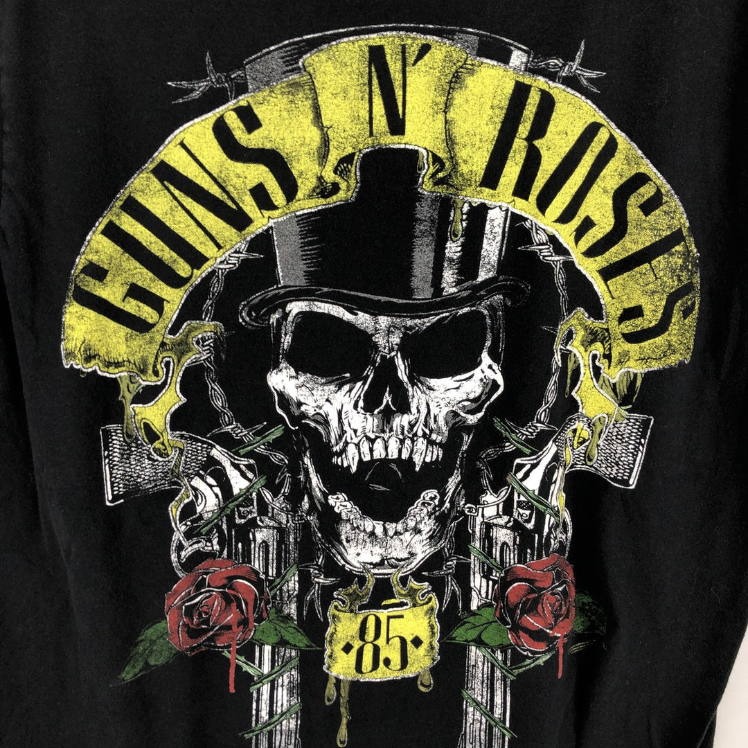 GUNS N' ROSES Skull Pattern Band T-shirt, Band Tee, Men's L size cotton black type Vintage Second Hand