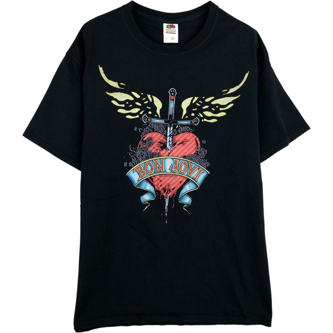 Fruit of the Loom HD Cotton Bon Jovi Band T-Shirt, Men's Size L cotton black type Vintage Second Hand