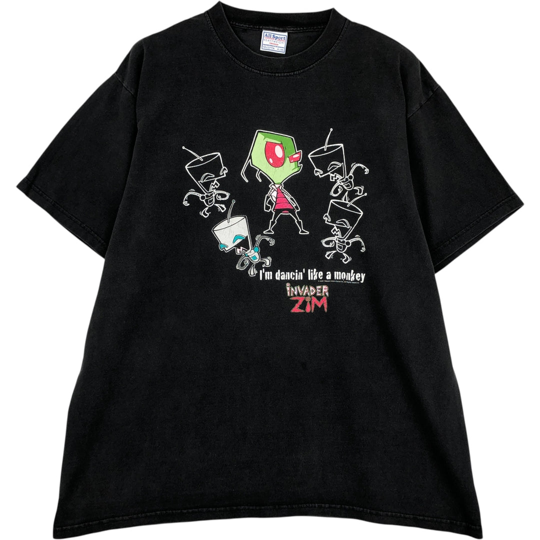 2000'S All Sports INVADERZIM Invader Zim Print T-Shirt Men's XL cotton black type Vintage Second Hand