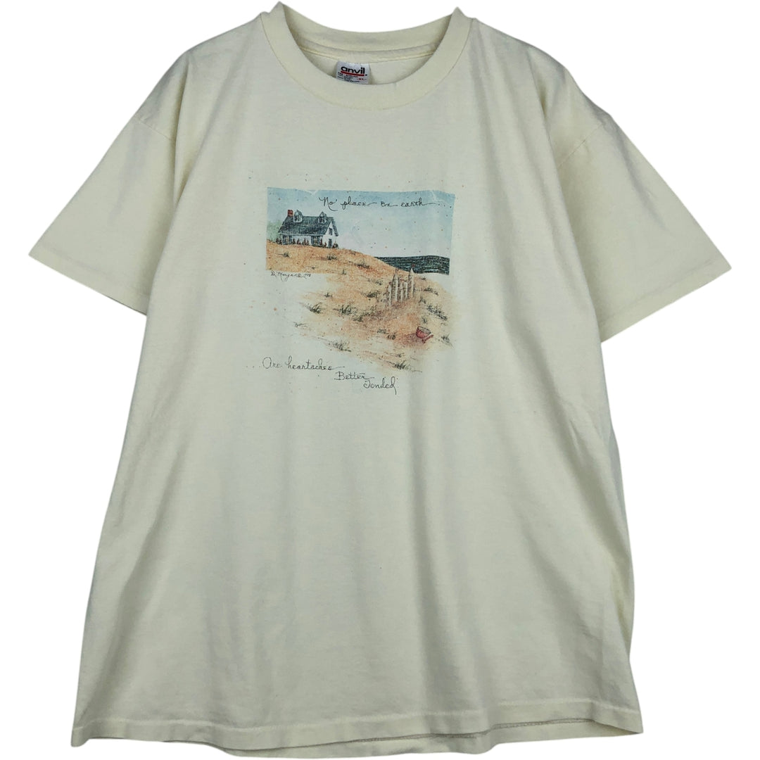 Vintage 90'S Anvil Art T-Shirt, Made in USA, Men's XL cotton yellow type Vintage Second Hand
