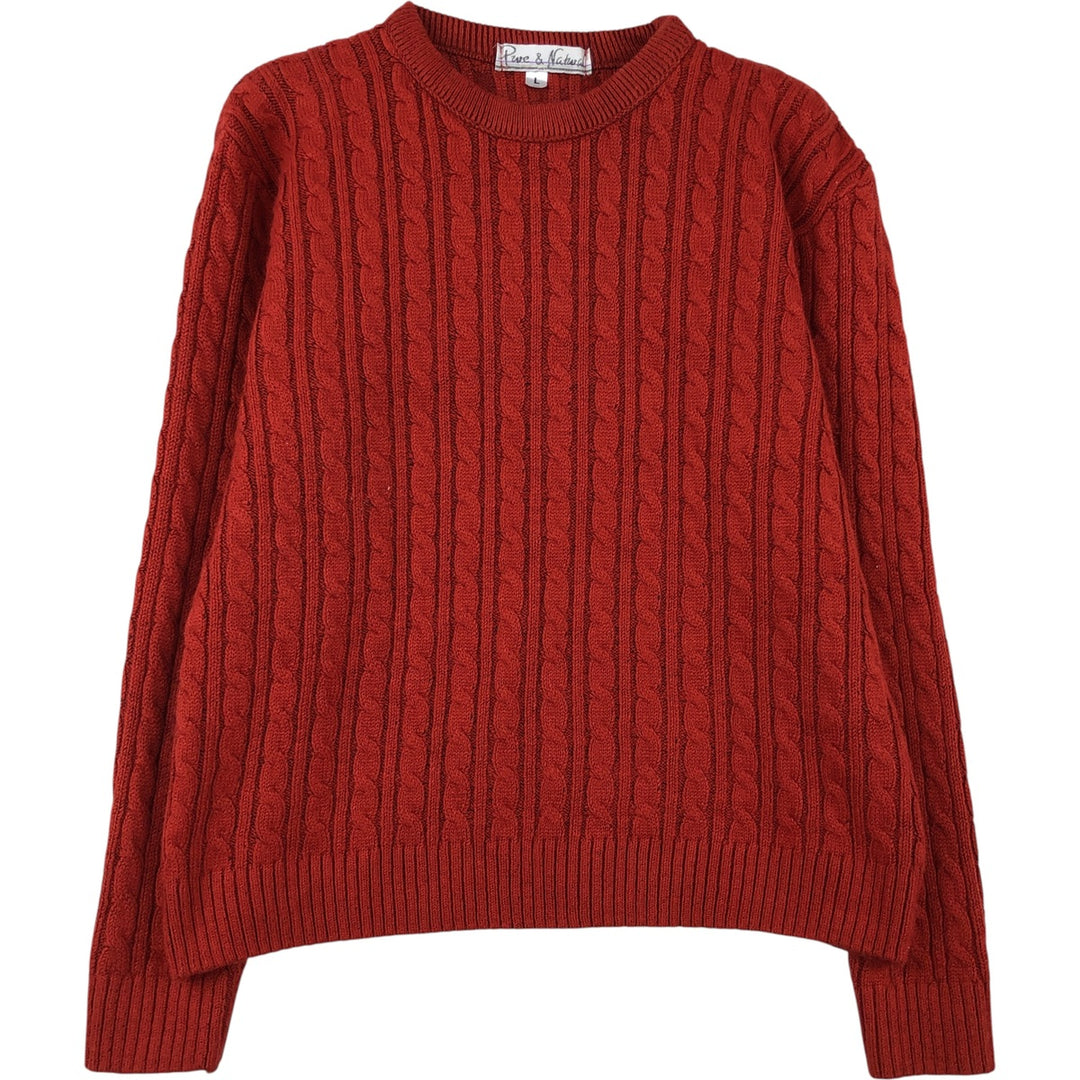 Pure and Natural Cable Knit Acrylic Knit Sweater, Made in the UK, Women's Size L acrylic red type Vintage Second Hand