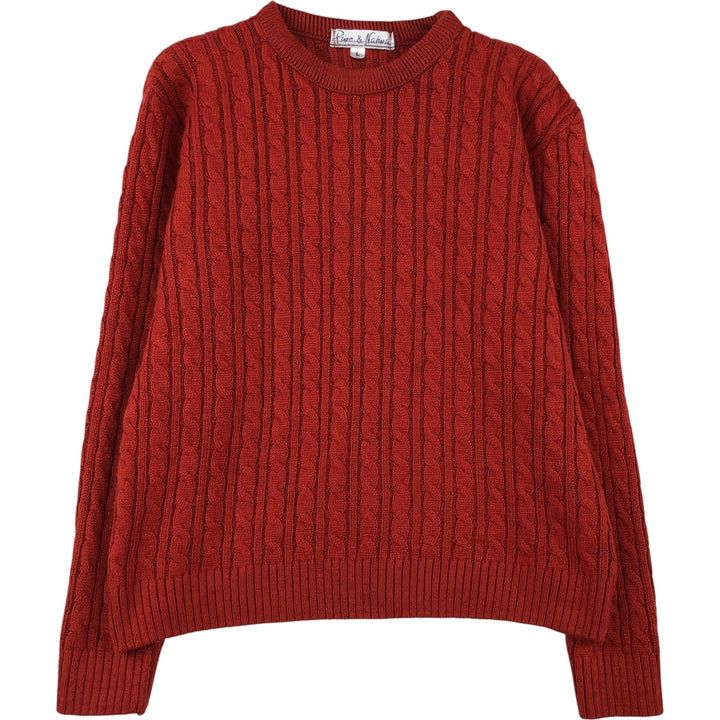 Pure and Natural Cable Knit Acrylic Knit Sweater, Made in the UK, Women's Size L acrylic red type Vintage Second Hand