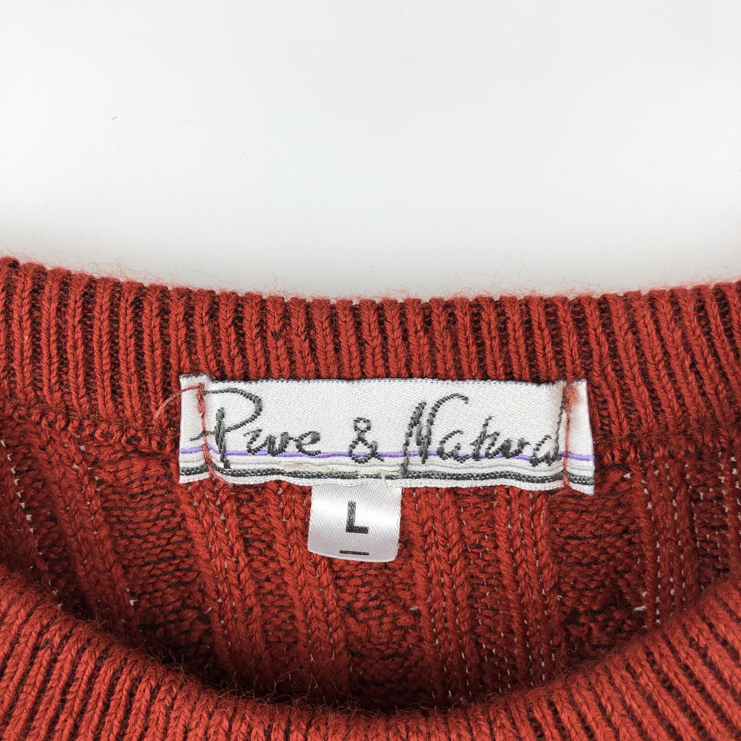 Pure and Natural Cable Knit Acrylic Knit Sweater, Made in the UK, Women's Size L acrylic red type Vintage Second Hand