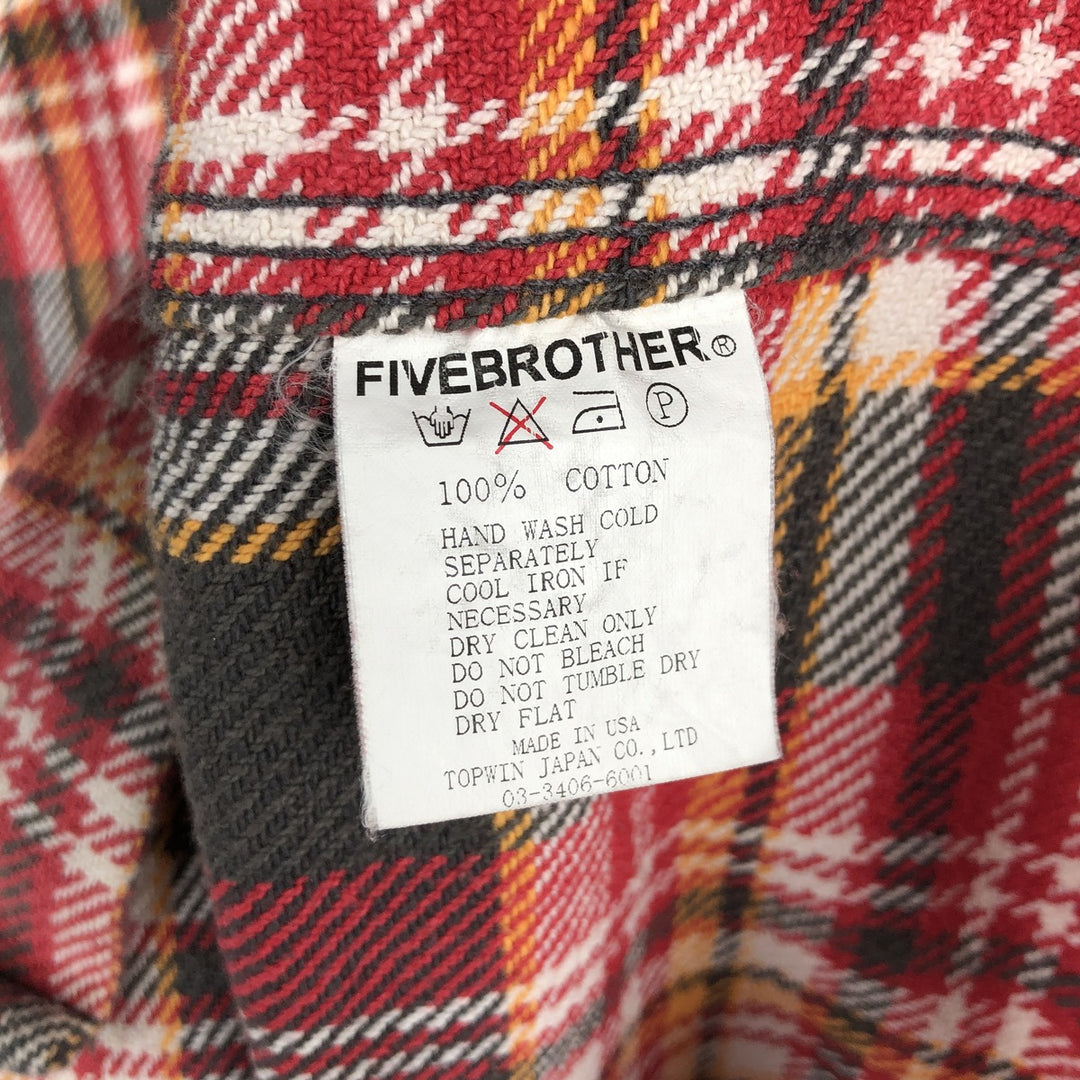 70s~80'S Five Brother Long Sleeve Flannel Check Shirt Made in USA Men's L Size Vintage cotton red type Vintage Second Hand