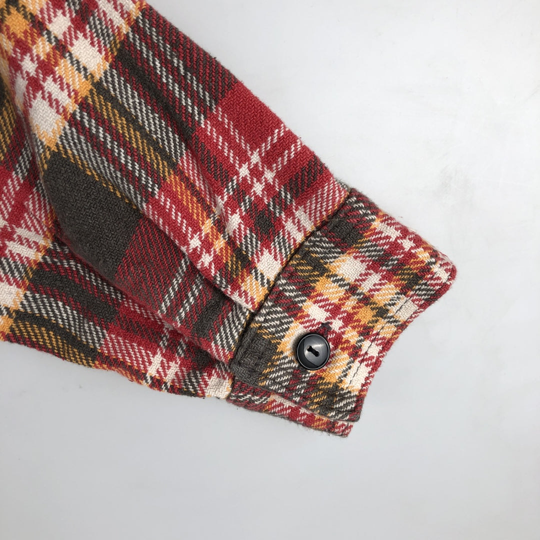 70s~80'S Five Brother Long Sleeve Flannel Check Shirt Made in USA Men's L Size Vintage cotton red type Vintage Second Hand