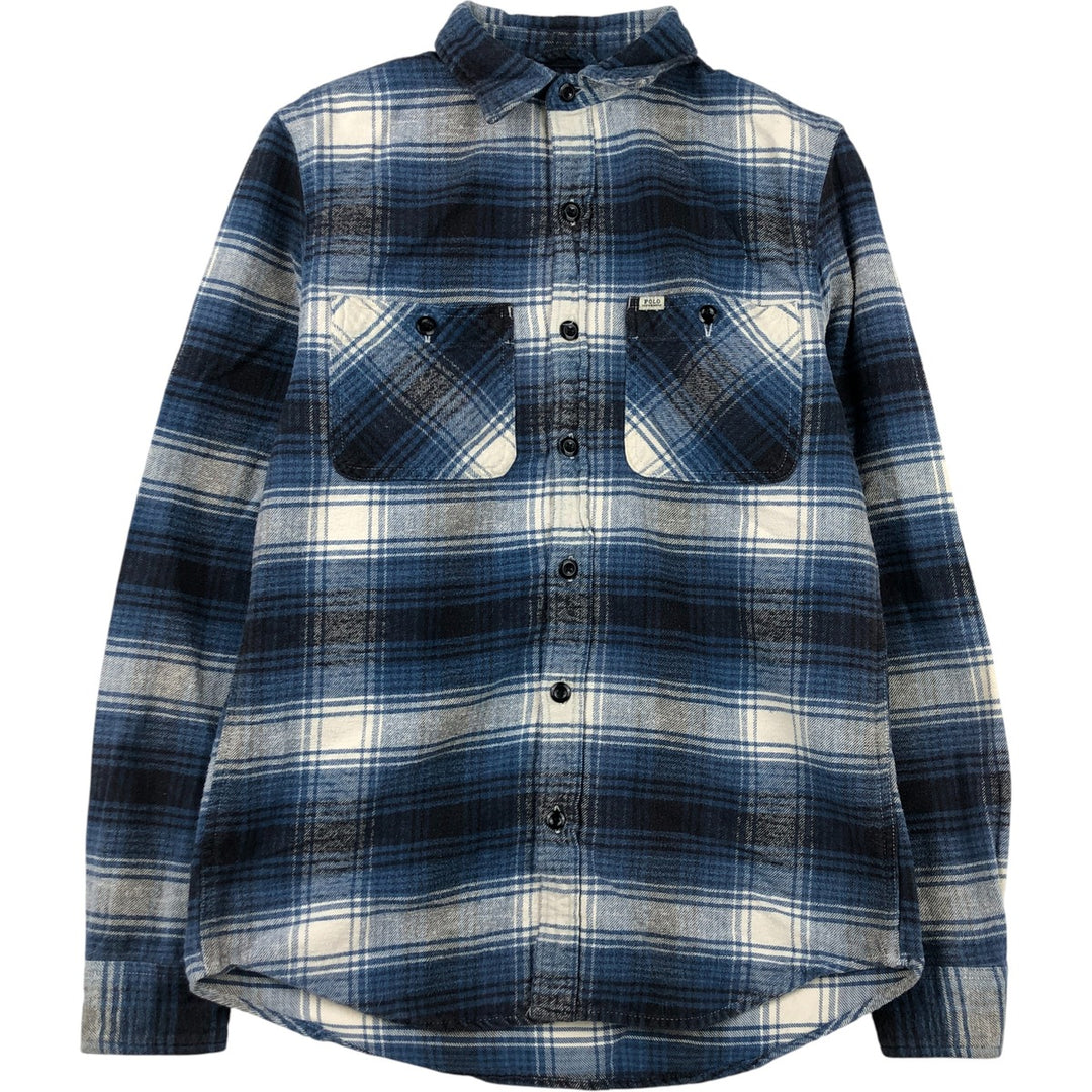 Ralph Lauren Denim & Supply Ombre Check Long Sleeve Light Flannel Shirt, Women's Size Small cotton blue type Vintage Second Hand