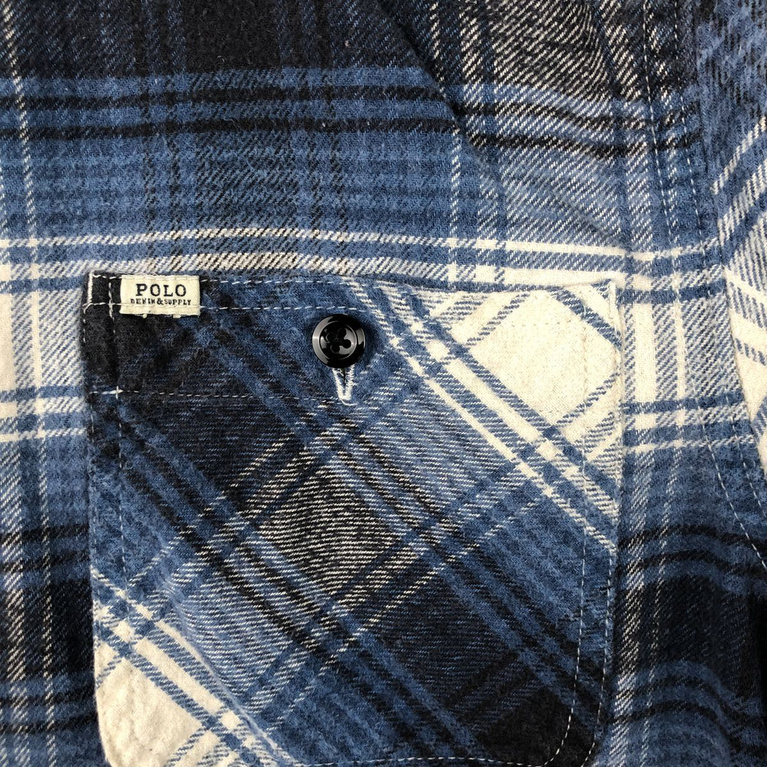 Ralph Lauren Denim & Supply Ombre Check Long Sleeve Light Flannel Shirt, Women's Size Small cotton blue type Vintage Second Hand