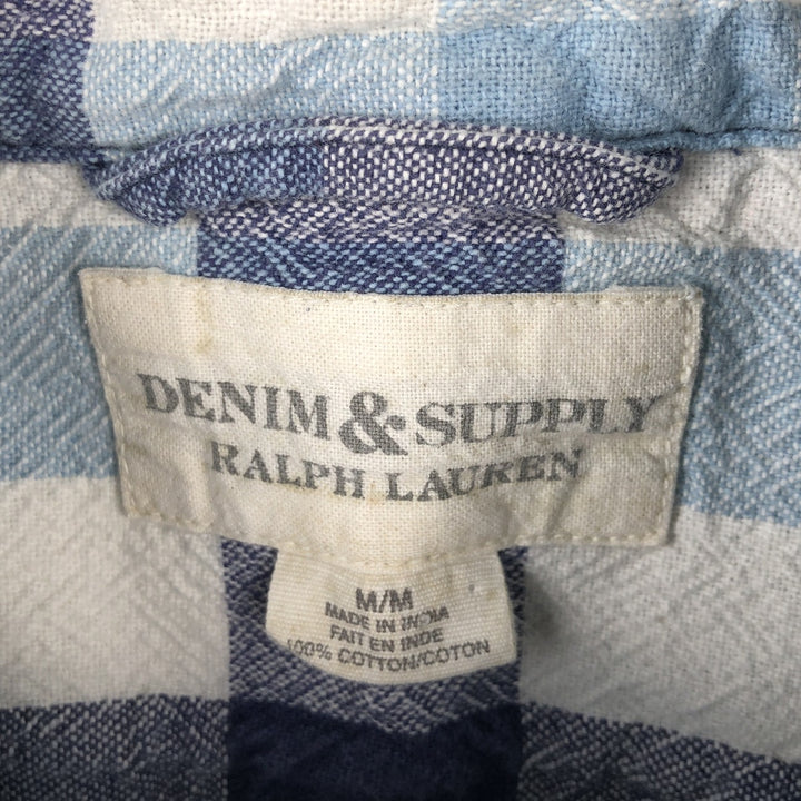 Ralph Lauren DENIM and SUPPLY Denim and Supply Check Pattern Long Sleeve Light Flannel Shirt, Women's Size Medium cotton white type Vintage Second Hand
